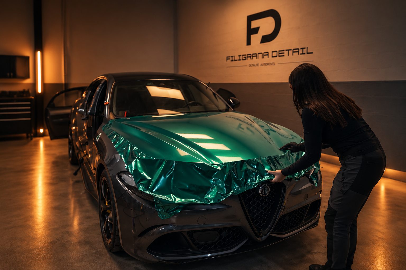 Aplicação profissional de vinil num automóvel desportivo